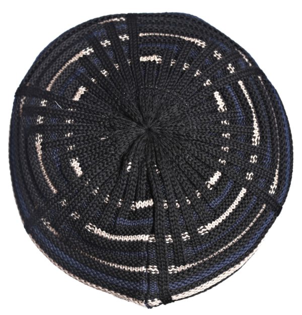 BÉRET "OPERA" NOIR & BANDES BLEU ET BEIGE – Image 2