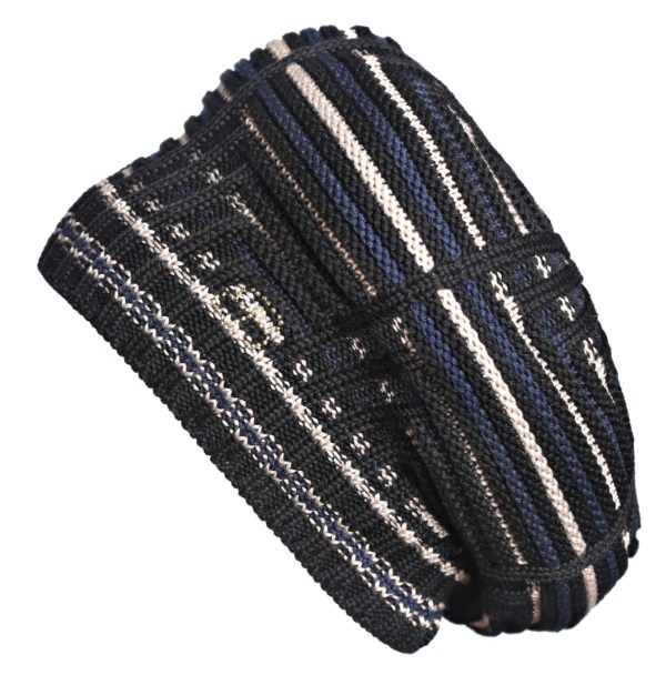 BÉRET "OPERA" NOIR & BANDES BLEU ET BEIGE