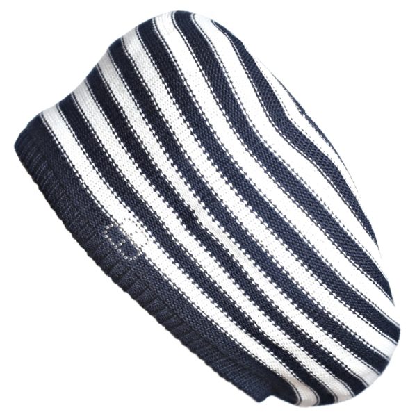 BÉRET "RIVIÉRA" BLEU MARINE & BLANC EN MAILLE FINE – Image 4