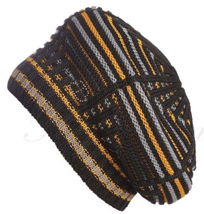 BÉRET "OPERA" NOIR & BANDES CAMEL ET GRIS