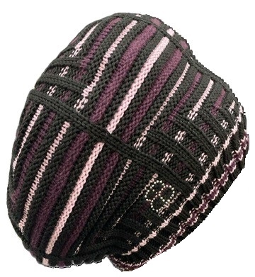 BÉRET "OPERA" NOIR & BANDES ROSE ET VIOLET