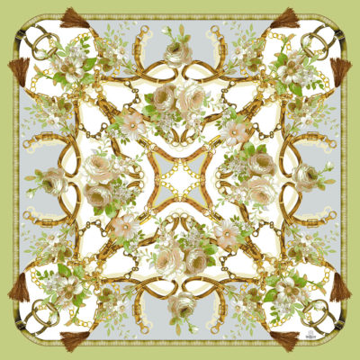 Carré de soie BeBeret Paris "Rose et Bride"