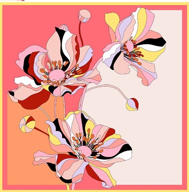 Carré de soie BeBeret Paris "HIBISCUS"