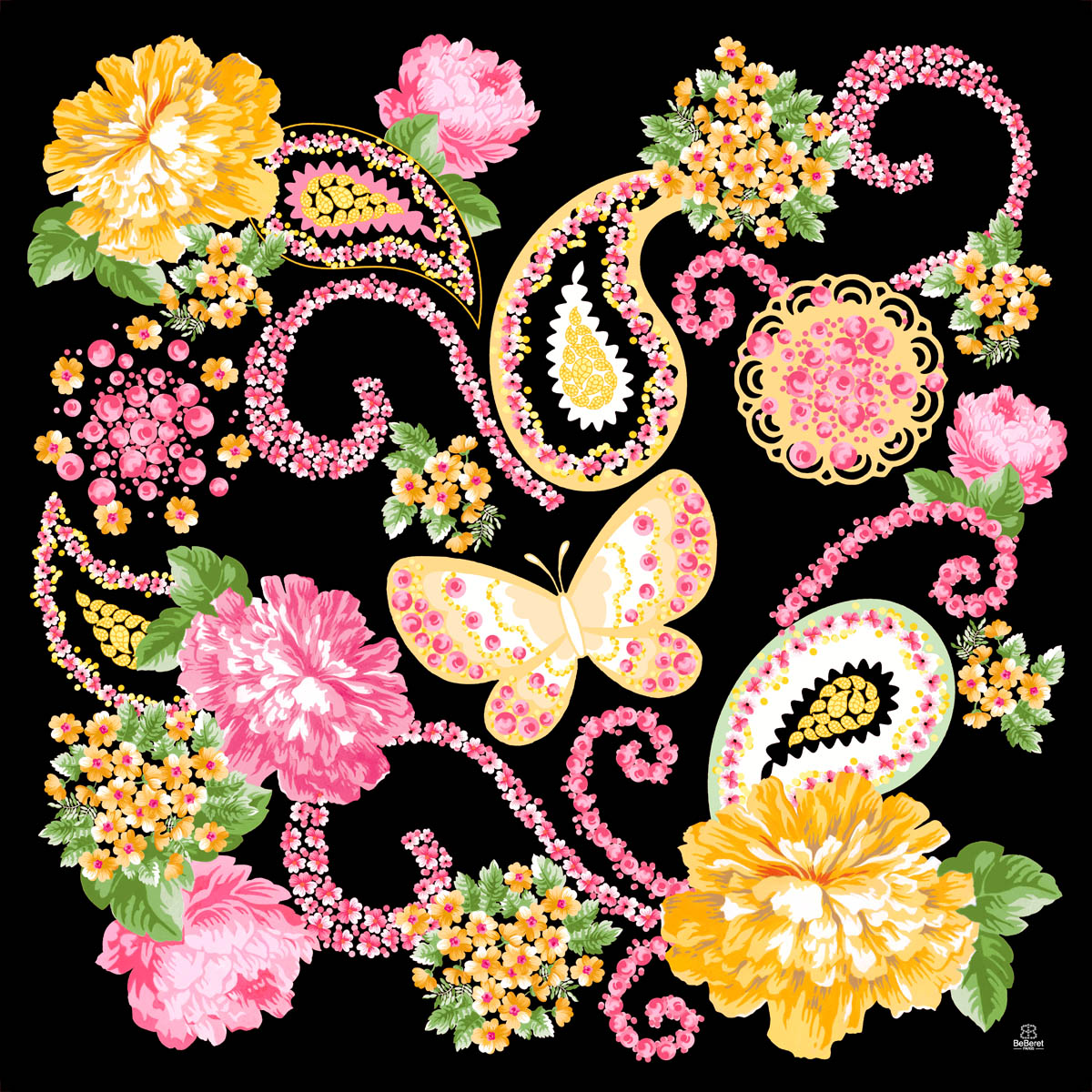 Carré de soie BeBeret Paris "FLORAISON"